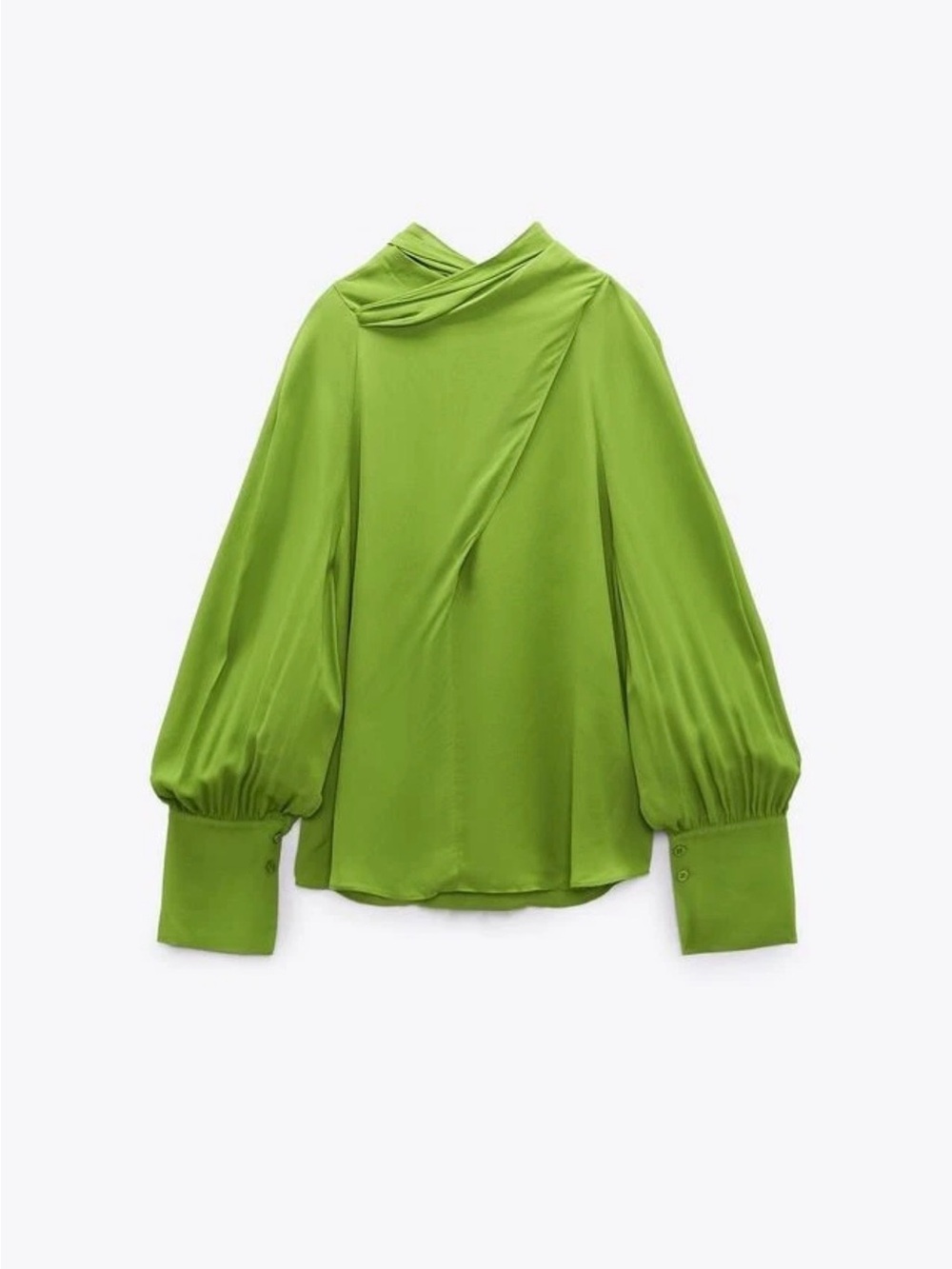 Zara Bright Lime Green Chic Contemporary Balloon-Sleeve Blouse Women’s Medium - Picture 1 of 12